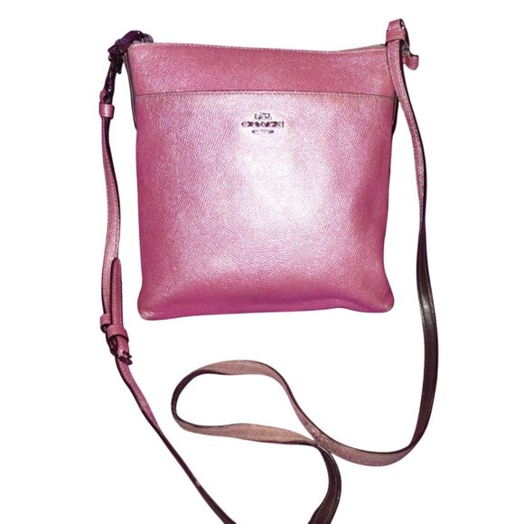 Coach 2017 Kitt Metallic Pink Crossgrain Leather Messenger Crossbody Bag - Picture 1 of 11